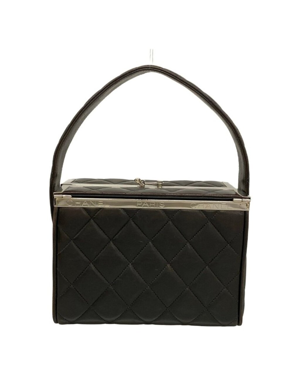 Chanel Vanity Bag Quilted Black Silver Lambskin